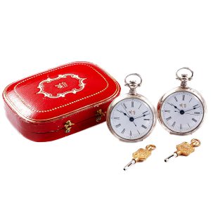 Small Swiss pair of silver centre seconds lever watches Circa 1890