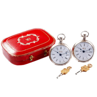 Small Swiss pair of silver centre seconds lever watches Circa 1890