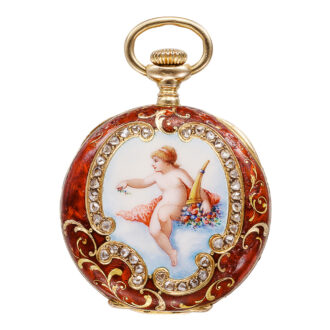 Swiss gold enamel Art Nouveau pendant watch Circa 1907