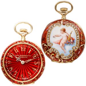 Swiss gold enamel Art Nouveau pendant watch Circa 1907