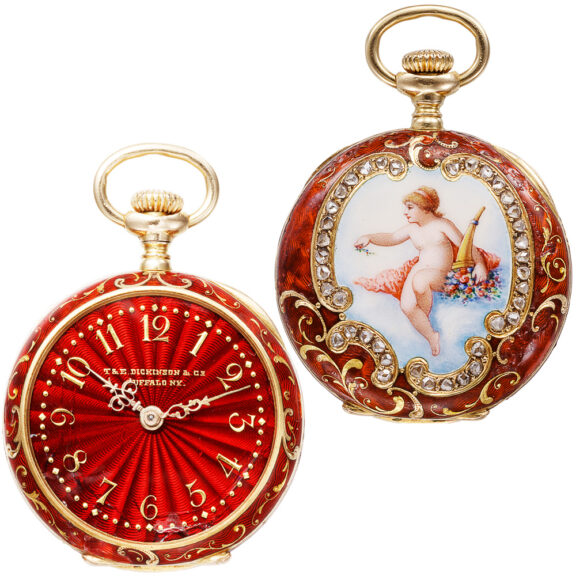 Swiss gold enamel Art Nouveau pendant watch Circa 1907