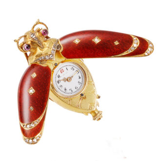 Swiss gold and enamel beetle-form brooch watch Circa 1890