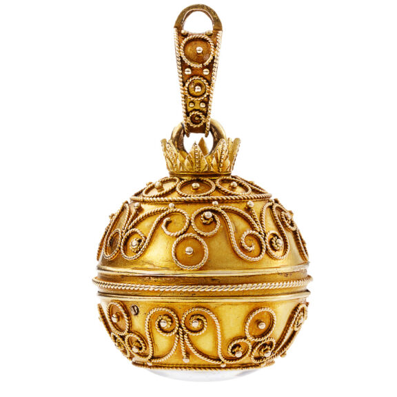 Swiss gold decorative ball form keyless pocket watch Circa 1890 Swiss gold decorative ball form keyless pocket watch Circa 1890