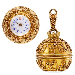 Swiss gold decorative ball form keyless pocket watch Circa 1890