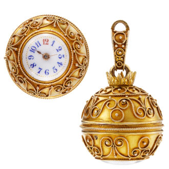 Swiss gold decorative ball form keyless pocket watch Circa 1890