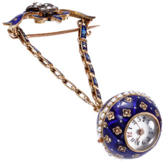 Swiss gold and enamel pearl-set ball form watch Circa 1890