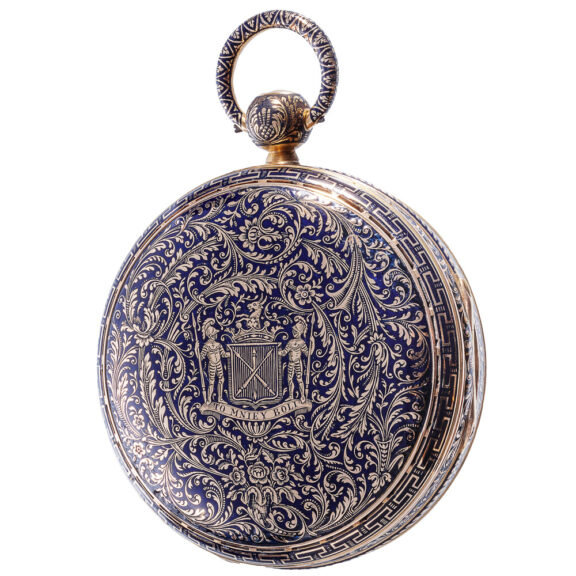 French gold pocket watch with champlevé enamel decor Circa 1830 French gold pocket watch with champlevé enamel decor Circa 1830