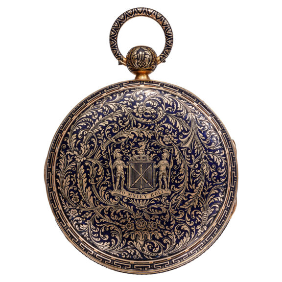 French gold pocket watch with champlevé enamel decor Circa 1830 French gold pocket watch with champlevé enamel decor Circa 1830