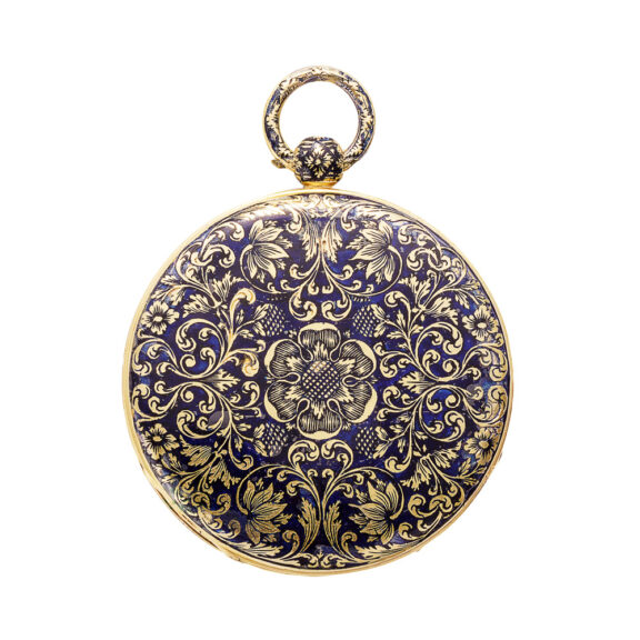 French gold pocket watch with champlevé enamel decor Circa 1830 French gold pocket watch with champlevé enamel decor Circa 1830