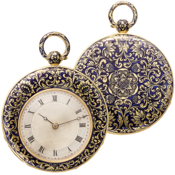 French gold pocket watch with champlevé enamel decor Circa 1830 French gold pocket watch with champlevé enamel decor Circa 1830