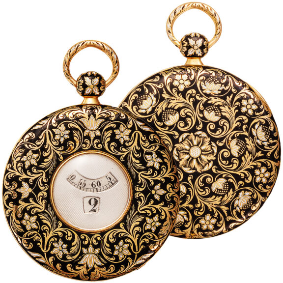 Swiss decorative gold and enamel digital pocket watch Circa 1830