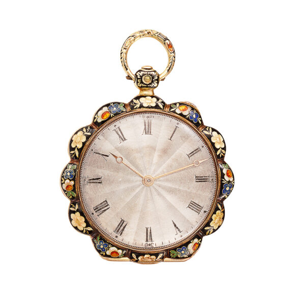 French gold champlevé enamel scallop-shaped watch Circa 1830 French gold champlevé enamel scallop-shaped watch Circa 1830