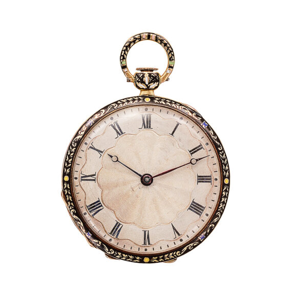 French gold champlevé enamel cylinder pocket watch Circa 1835 French gold champlevé enamel cylinder pocket watch Circa 1835