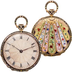 French gold champlevé enamel cylinder pocket watch Circa 1835
