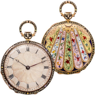 French gold champlevé enamel cylinder pocket watch Circa 1835