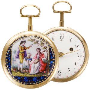 Decorative French 18K gold repeating verge with date Circa 1790
