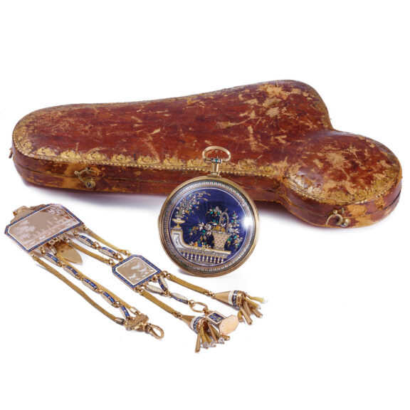 French gold enamel watch with matching chatelaine Circa 1795 French gold enamel watch with matching chatelaine Circa 1795