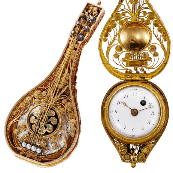 Gold mandolin shape hunting-cased pocket watch Circa 1805