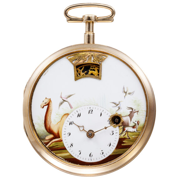 French gold verge watch with wandering automata Circa 1800