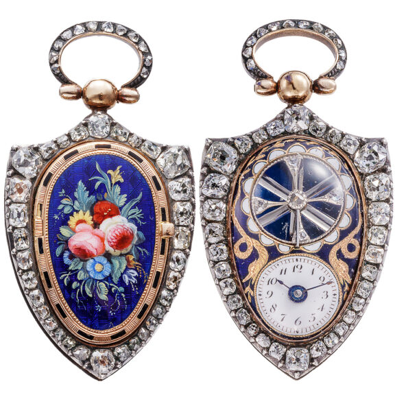 Swiss escutcheon shaped cylinder pendant watch Circa 1810