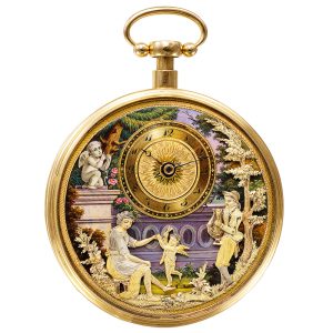 Swiss gold enamel musical and automaton repeater Circa 1810