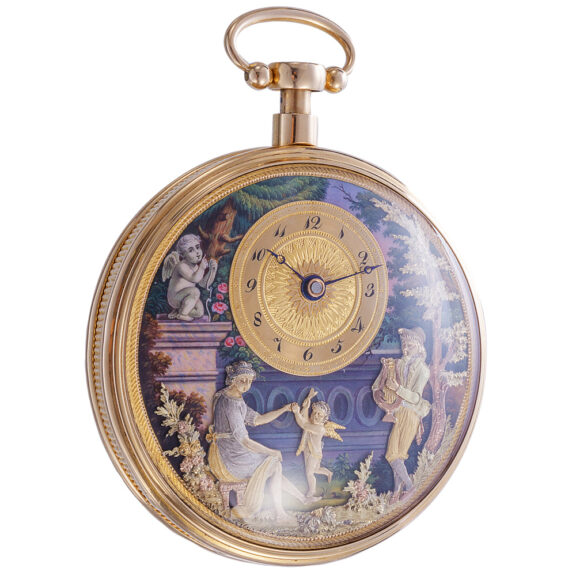 Swiss gold enamel musical and automaton repeater Circa 1810 Swiss gold enamel musical and automaton repeater Circa 1810