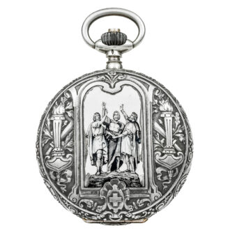 Swiss silver pocket watch with historical enamel scenes Circa 1900