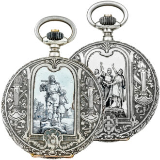 Swiss silver pocket watch with historical enamel scenes Circa 1900