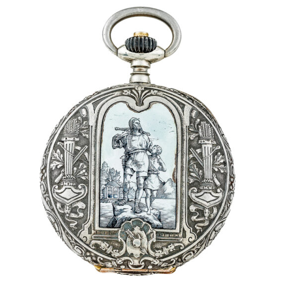 Swiss silver pocket watch with historical enamel scenes Circa 1900 Swiss silver pocket watch with historical enamel scenes Circa 1900