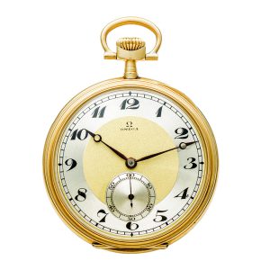 Fine Swiss gold lever pocket watch with two-tone dial Circa 1920