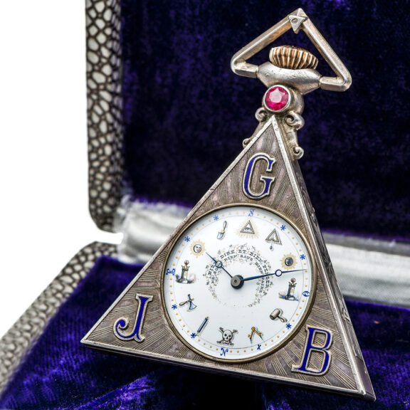 Rare Swiss silver triangle shaped Masonic pocket watch Circa 1930 Rare Swiss silver triangle shaped Masonic pocket watch Circa 1930