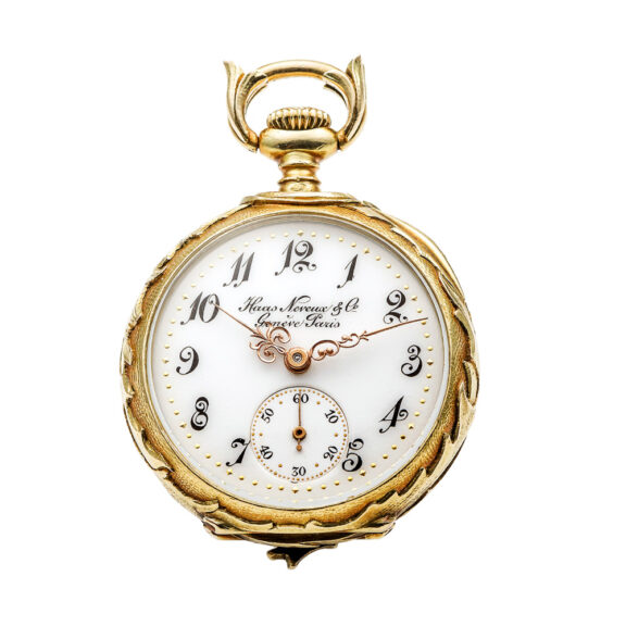 Swiss gold watch with blue champlevé background Circa 1900 Swiss gold watch with blue champlevé background Circa 1900
