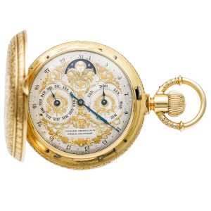 Swiss gold decorative pocket watch with double dial Circa 1890