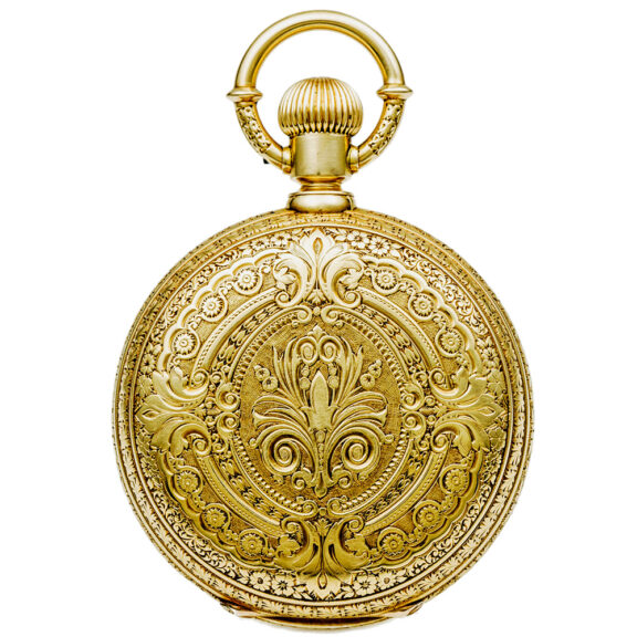 Swiss gold decorative pocket watch with double dial Circa 1890 Swiss gold decorative pocket watch with double dial Circa 1890