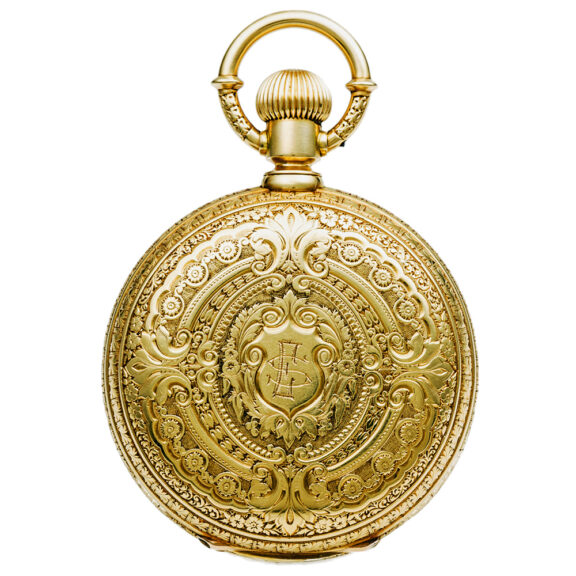 Swiss gold decorative pocket watch with double dial Circa 1890 Swiss gold decorative pocket watch with double dial Circa 1890