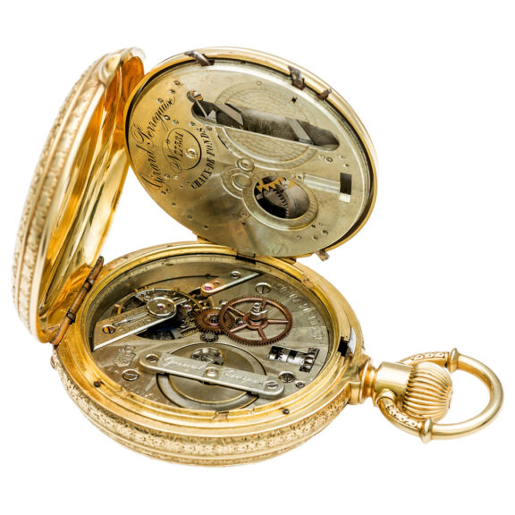Swiss gold decorative pocket watch with double dial Circa 1890 Swiss gold decorative pocket watch with double dial Circa 1890