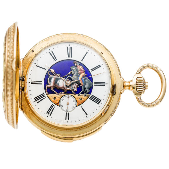 Swiss minute repeating watch with enamel automaton Circa 1900
