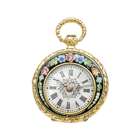 Rare Swiss gold and enamel miniature pendant watch Circa 1850 Rare Swiss gold and enamel miniature pendant watch Circa 1850