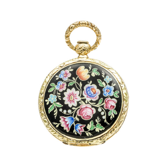 Rare Swiss gold and enamel miniature pendant watch Circa 1850 Rare Swiss gold and enamel miniature pendant watch Circa 1850