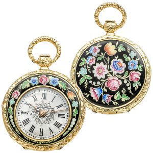 Rare Swiss gold and enamel miniature pendant watch Circa 1850