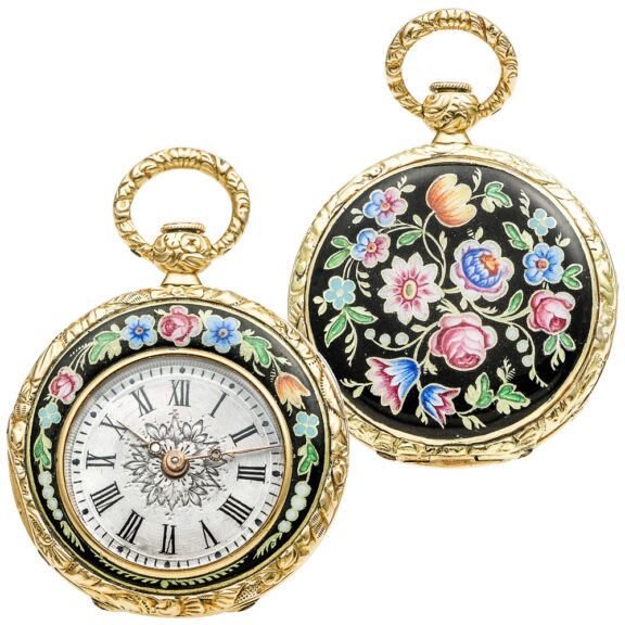 Rare Swiss gold and enamel miniature pendant watch Circa 1850