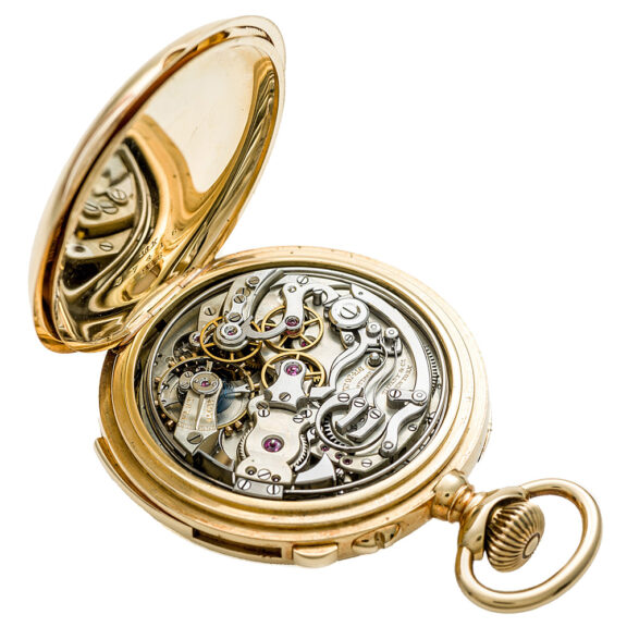 Swiss gold repeater with split-seconds chronograph Circa 1900 Swiss gold repeater with split-seconds chronograph Circa 1900