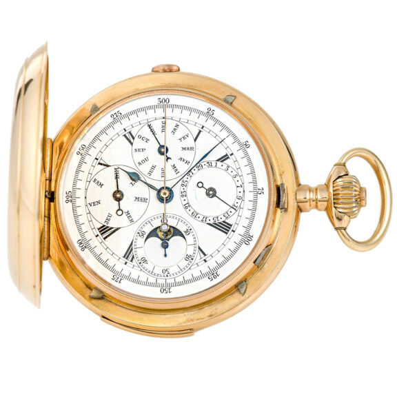 Swiss gold astronomical chronograph pocket watch Circa 1890 Swiss gold astronomical chronograph pocket watch Circa 1890