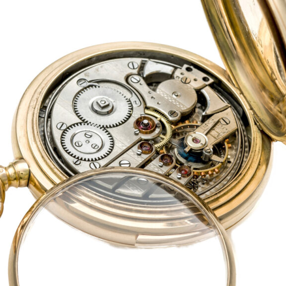 Swiss gold minute repeating automaton watch Circa 1890 Swiss gold minute repeating automaton watch Circa 1890
