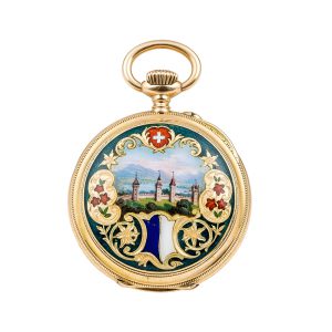 Rare Swiss gold and enamel watch for shooting contest Circa 1901