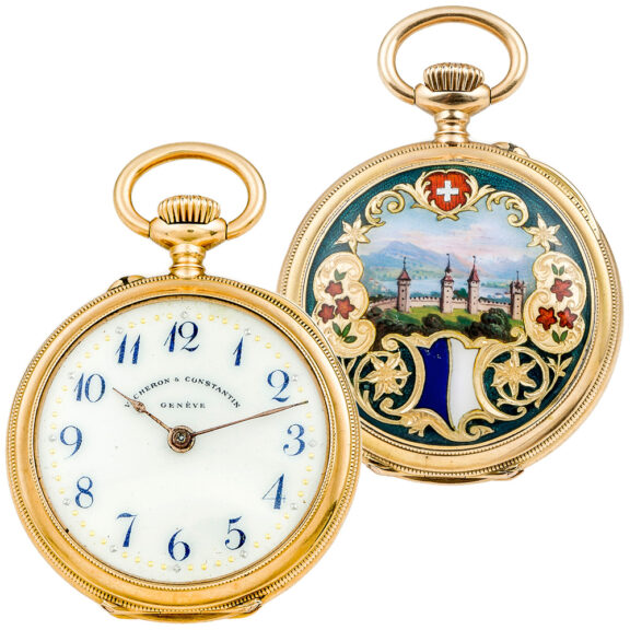 Rare Swiss gold and enamel watch for shooting contest Circa 1901 Rare Swiss gold and enamel watch for shooting contest Circa 1901
