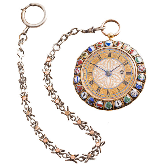 Rare ornamental Swiss gold, enamel pocket watch Circa 1860