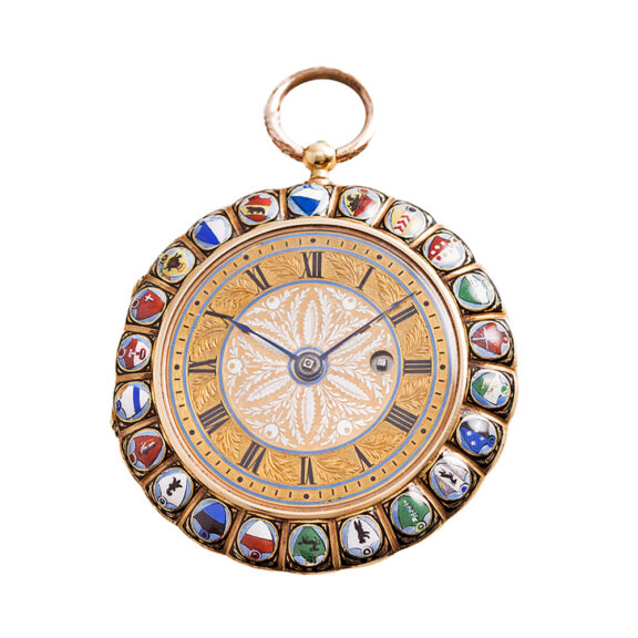 Rare ornamental Swiss gold, enamel pocket watch Circa 1860 Rare ornamental Swiss gold, enamel pocket watch Circa 1860