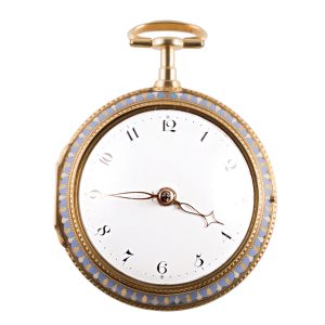 English gold pair-cased pocket watch with open face Circa 1780