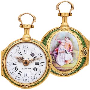 Small French gold and enamel Rococo pendant-watch Circa 1760